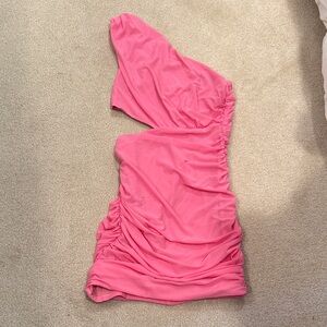 Hello Molly Vibrant One Shoulder Pink Dress